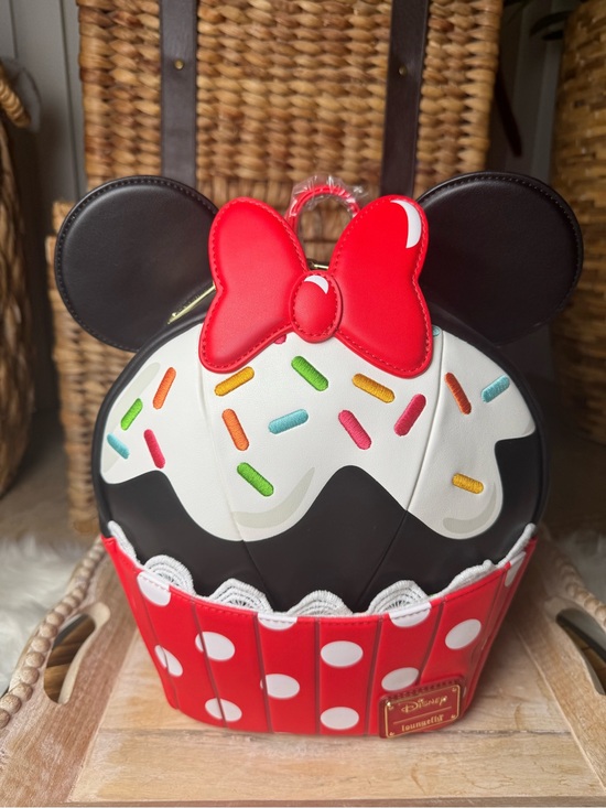 Disney Handbags - Disney Loungefly Minnie Mouse sprinkle Cupcake backpack  - Red, Black, White